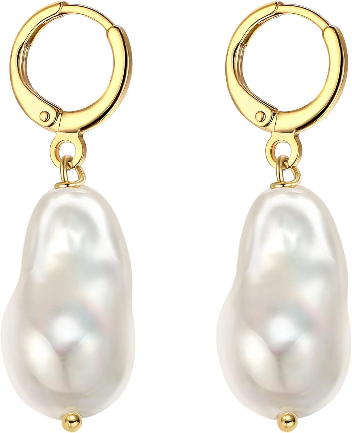 14k Gold Small Hoop Earrings with Simulated Baroque Pearl Earrings for Women | Pearl Drop Dangle Earrings Gold Hoop Earrings for Women