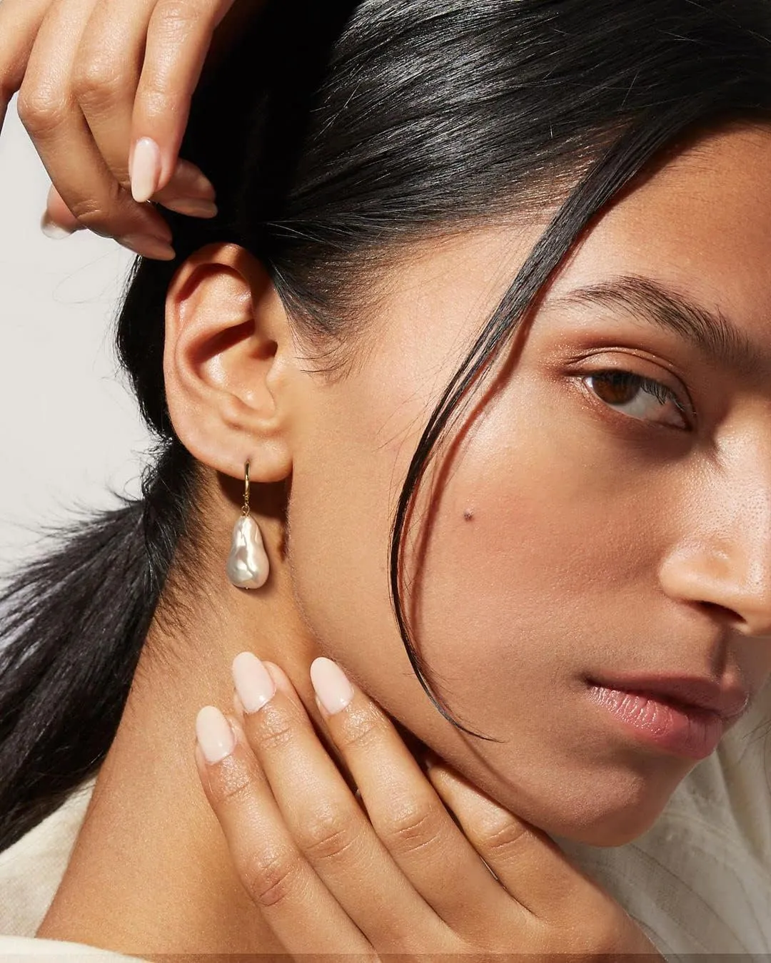 14k Gold Small Hoop Earrings with Simulated Baroque Pearl Earrings for Women | Pearl Drop Dangle Earrings Gold Hoop Earrings for Women