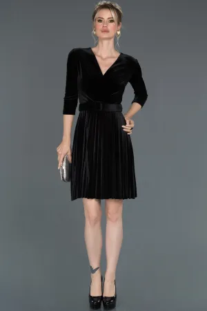 16000 Black Pleated Velvet Dress