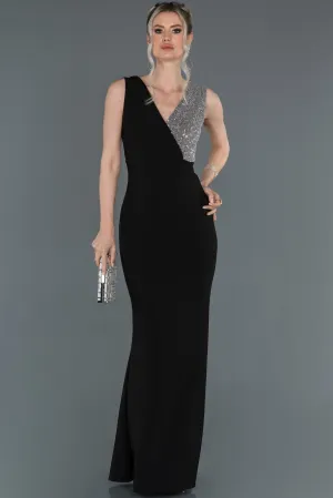 16717 Black-Silver Sequin Detail Mermaid Dress
