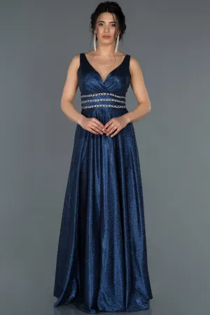 16988 Navy Blue Silvery Waist Detail Dress