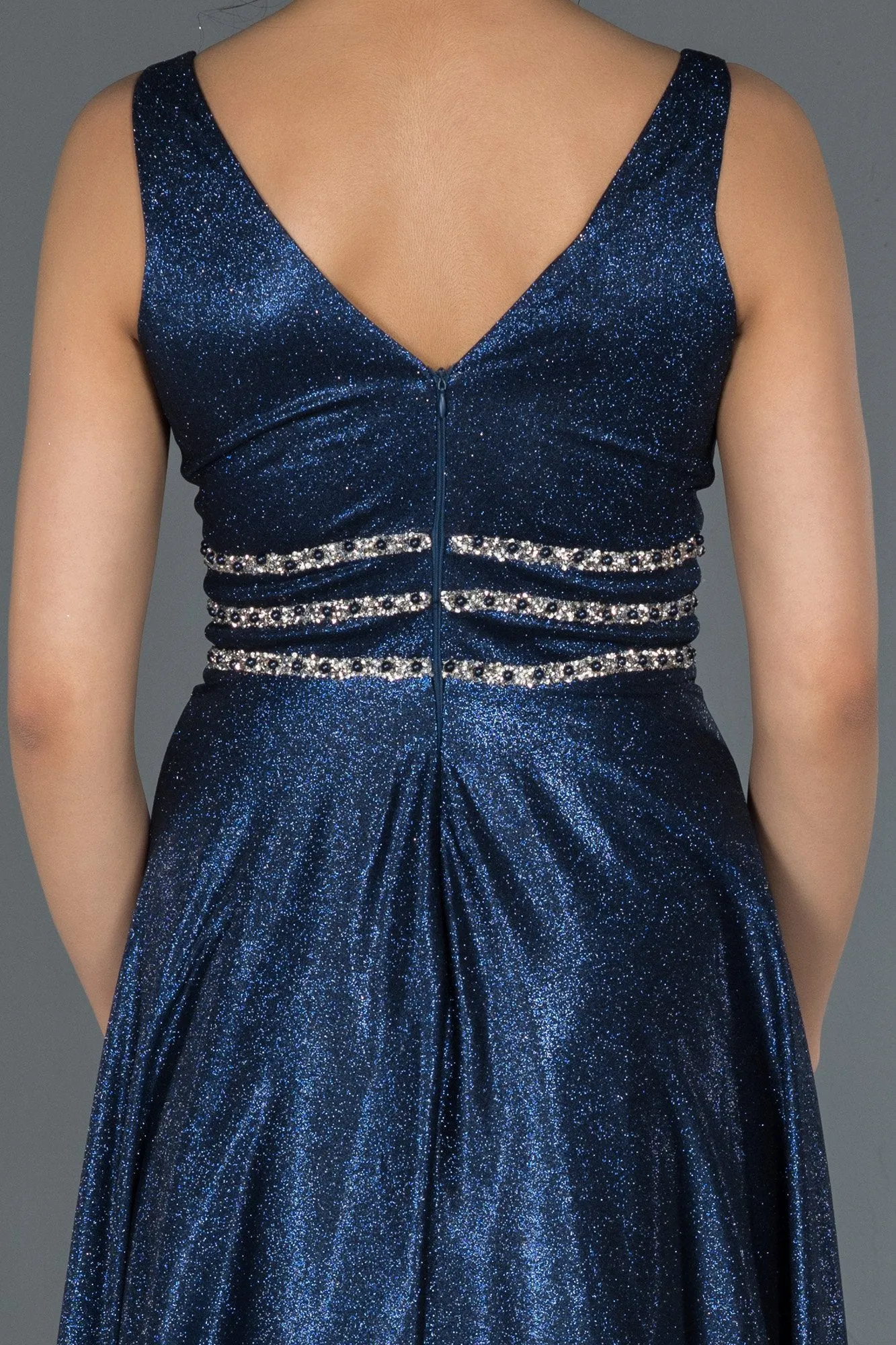 16988 Navy Blue Silvery Waist Detail Dress