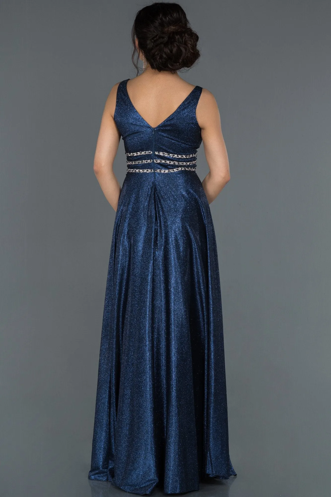16988 Navy Blue Silvery Waist Detail Dress