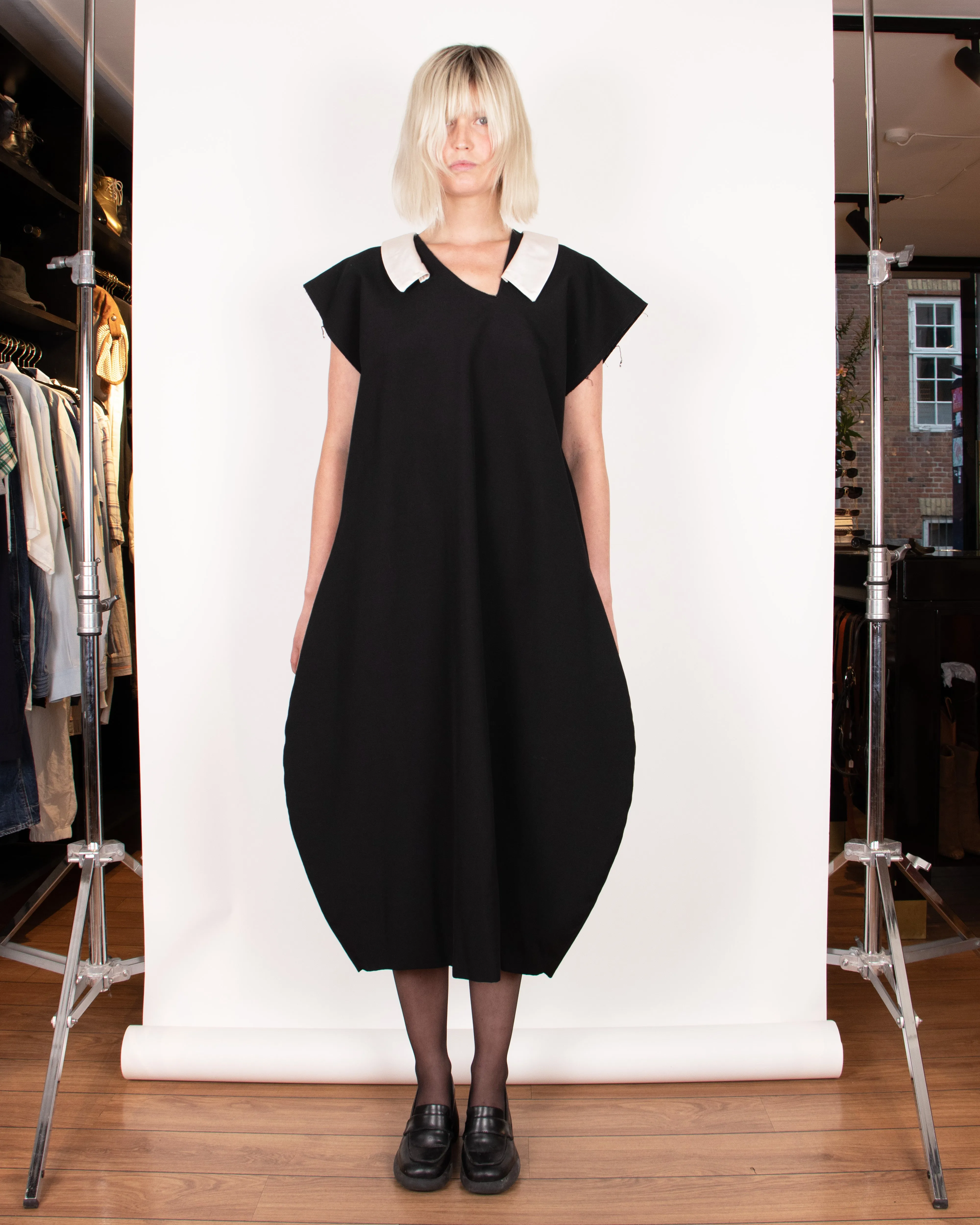 1980s Comme des Garçons Black Dress With Asymmetrical Collar M