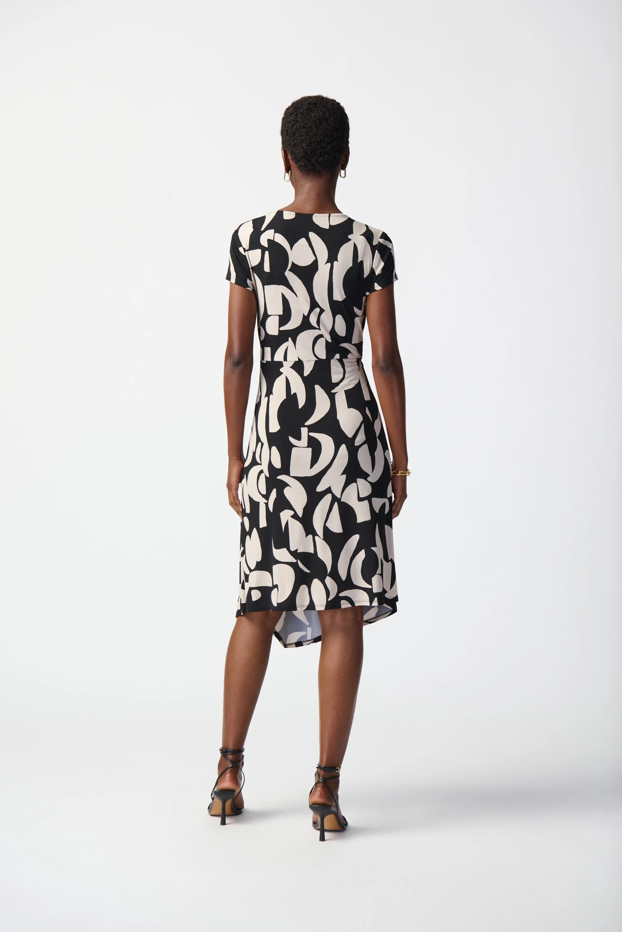 Abstract Print Silky Knit Wrap Dress
