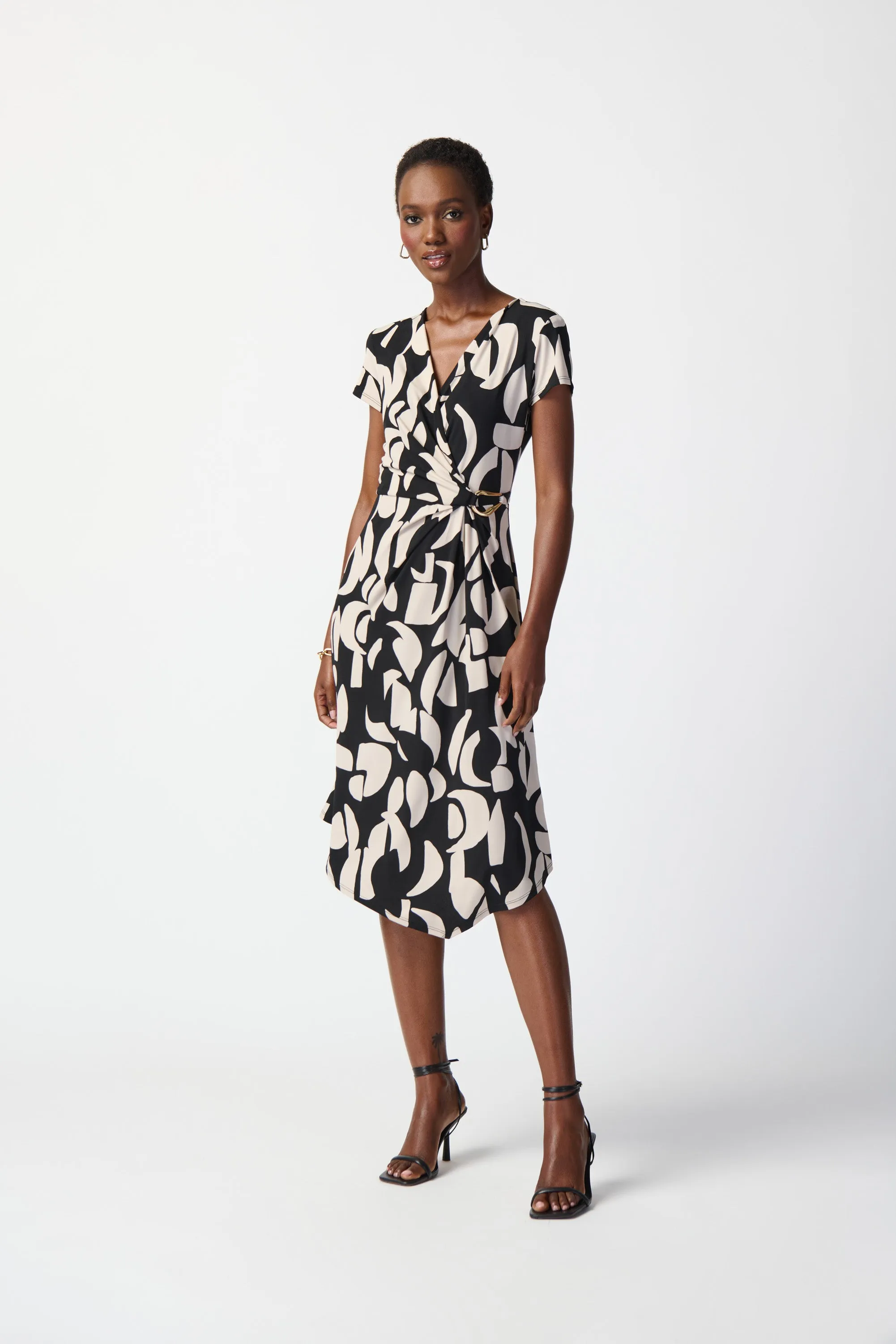 Abstract Print Silky Knit Wrap Dress