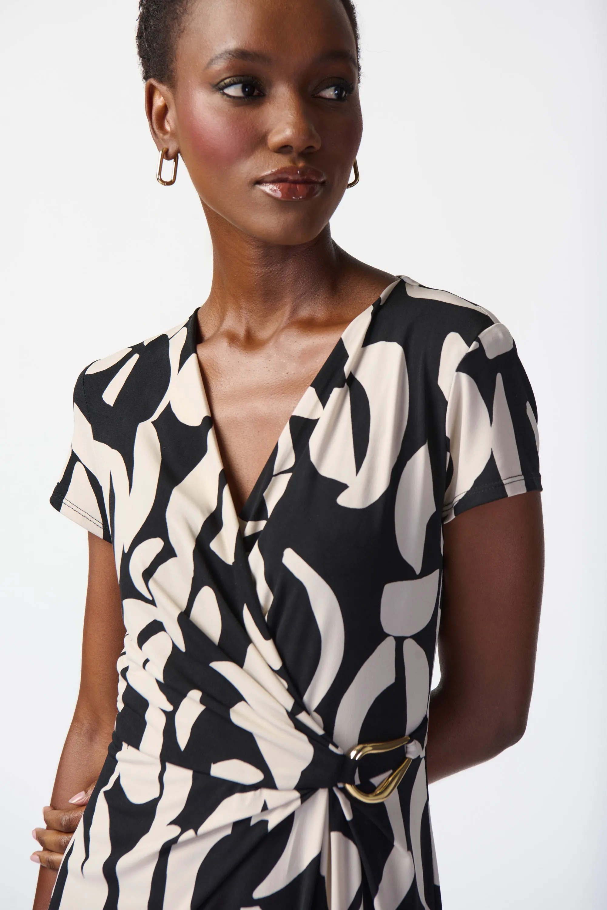 Abstract Print Silky Knit Wrap Dress