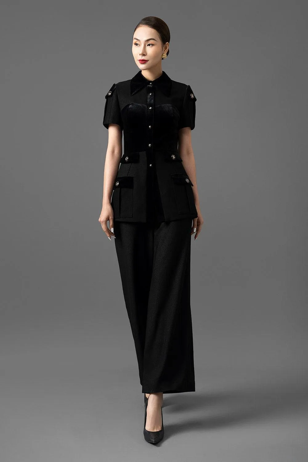 Adriana A-line Short Sleeved Gabardine Ankle Length Set