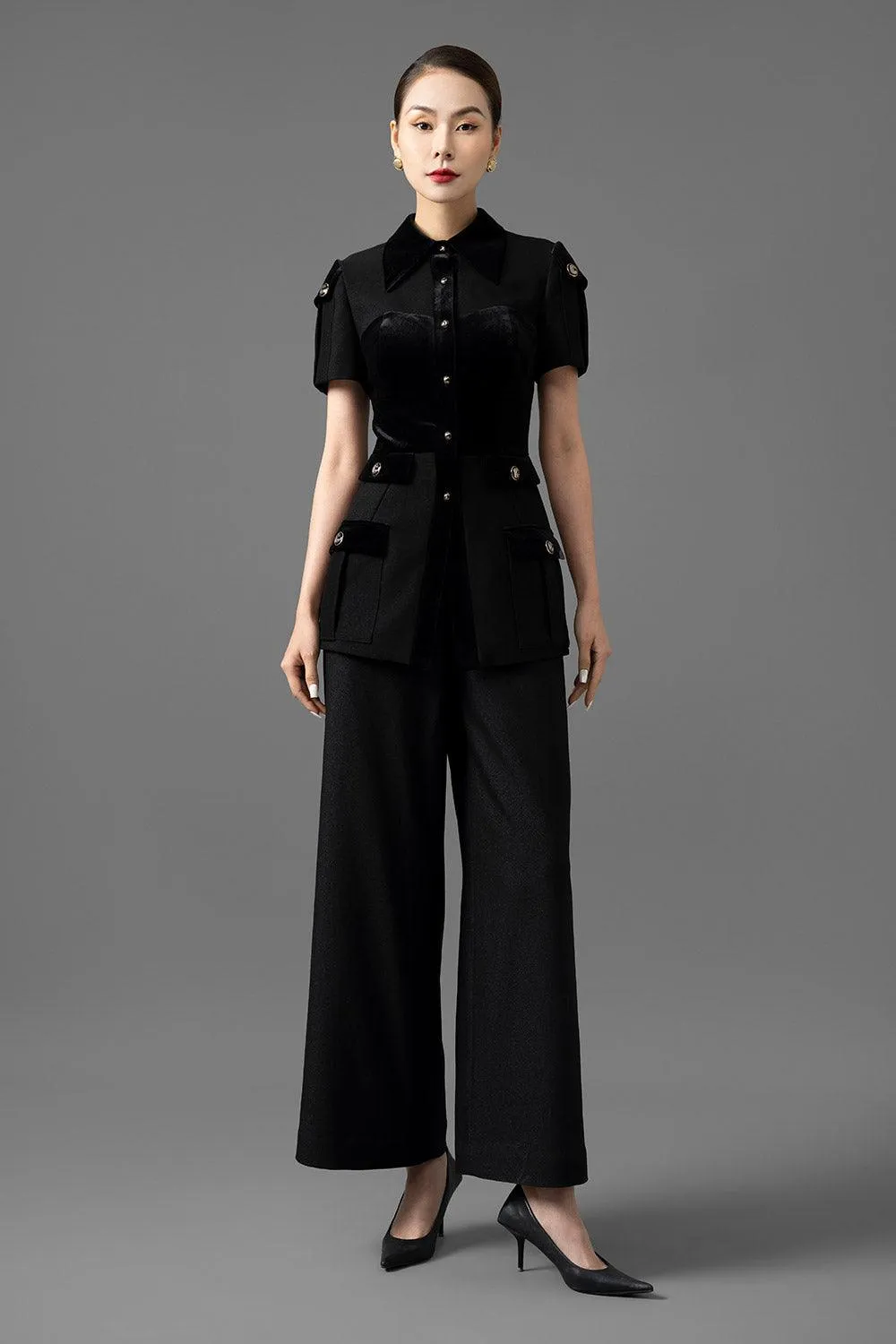 Adriana A-line Short Sleeved Gabardine Ankle Length Set