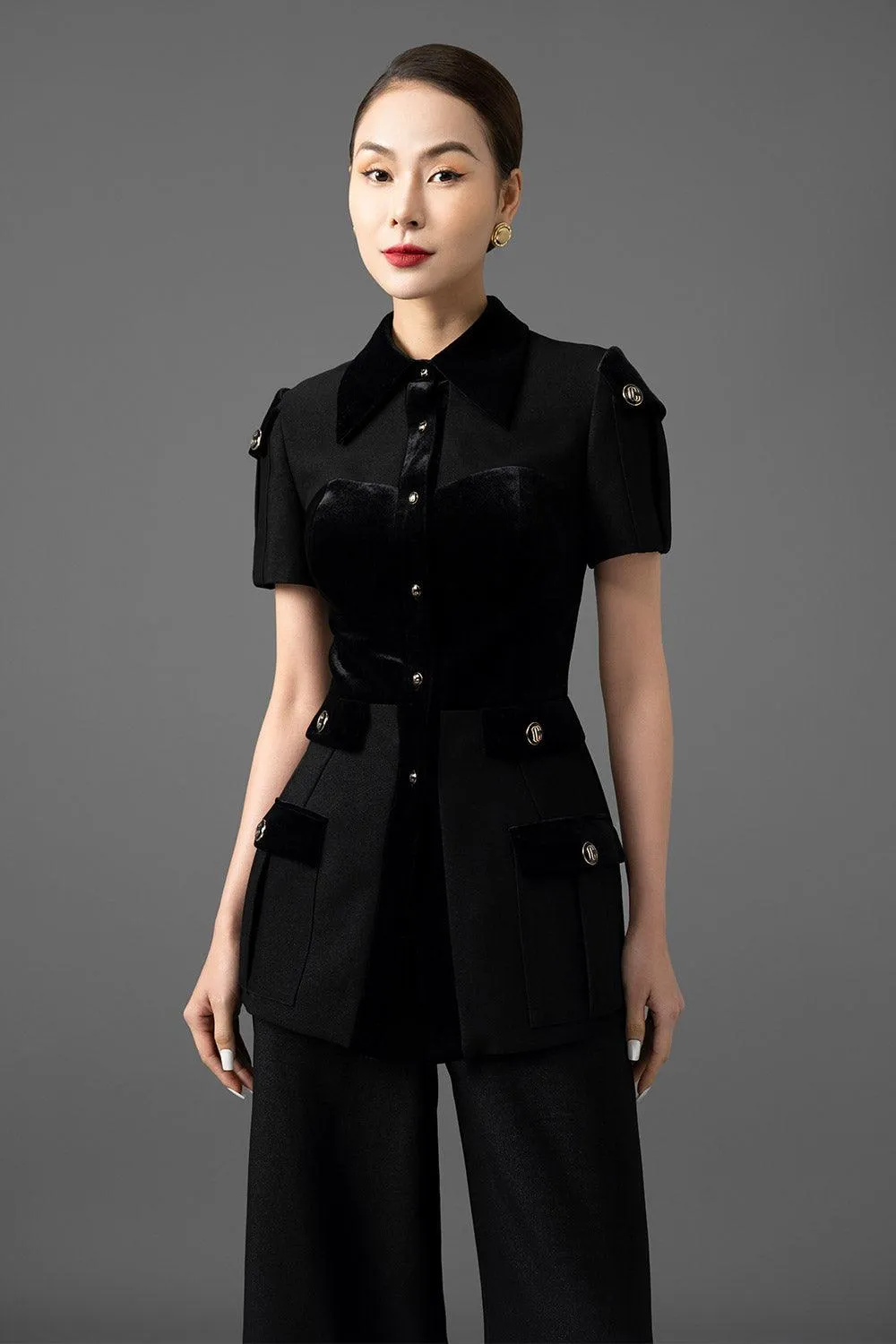 Adriana A-line Short Sleeved Gabardine Ankle Length Set