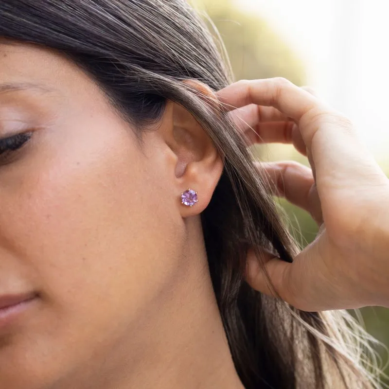 Amethyst 14K Gold Plated Studs - 7mm, Handmade Birthday Gift
