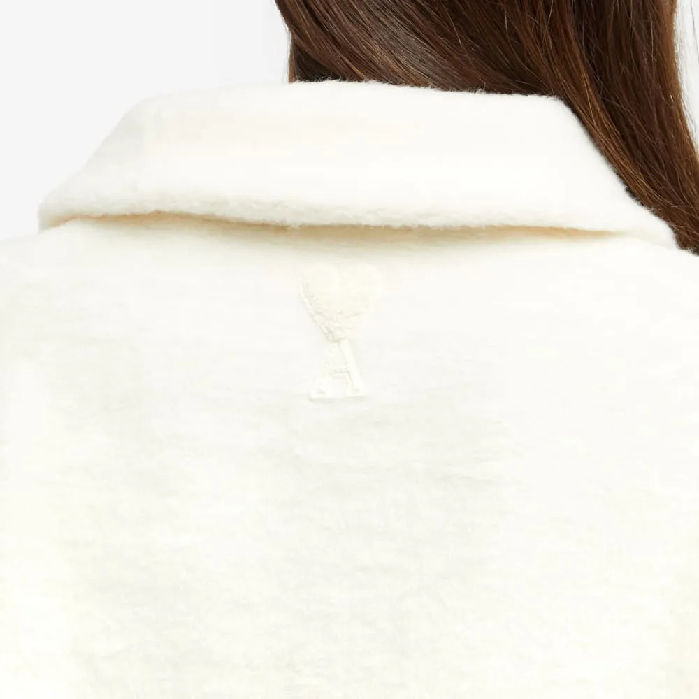 AMI Paris polo top with zip, ivory