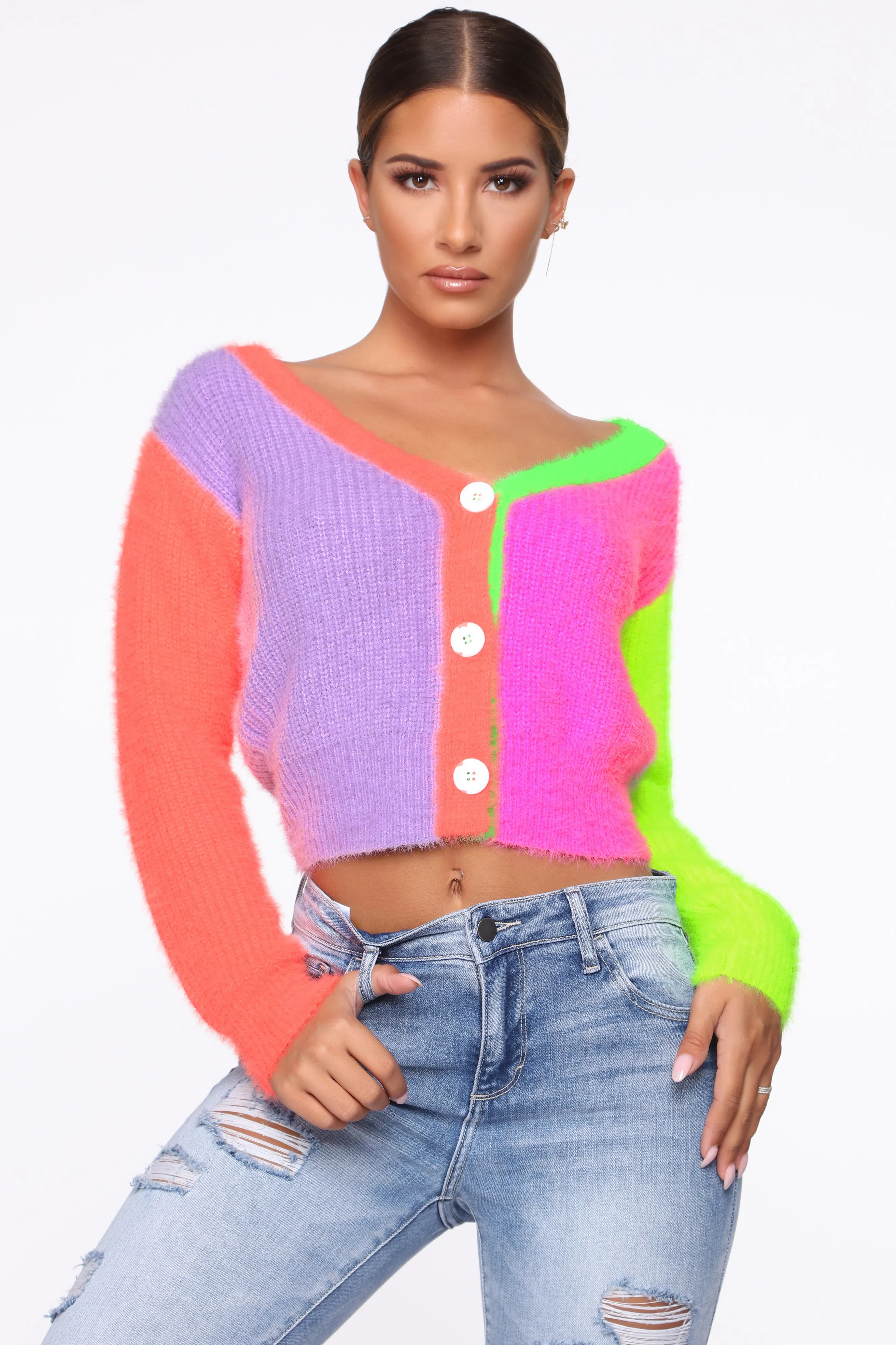 Angelica Color Block Cardigan - Multi Color
