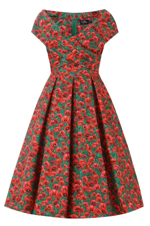 Beverly Red Poppy Garden Off Shoulder Dress