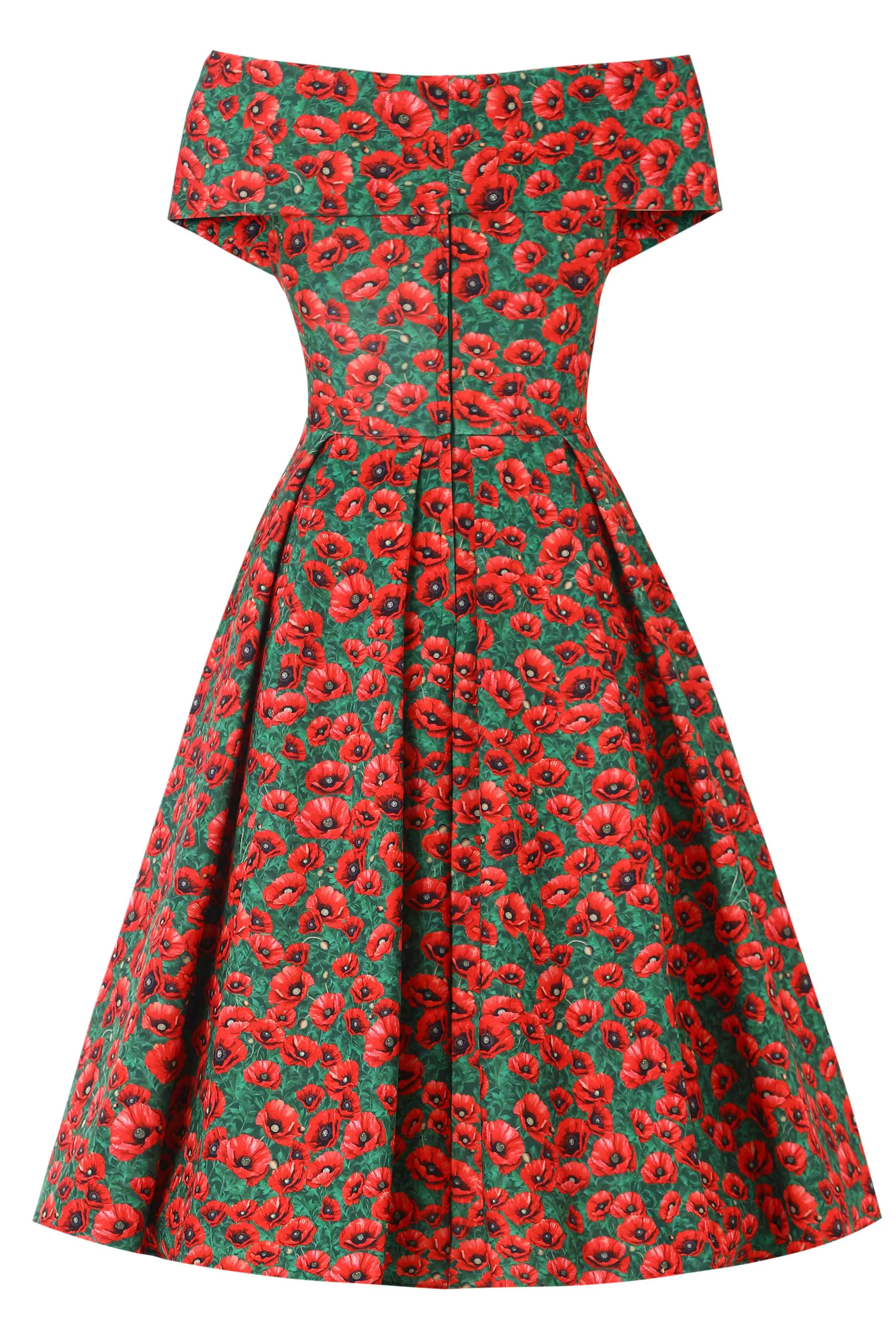Beverly Red Poppy Garden Off Shoulder Dress