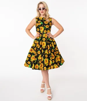 Black & Yellow Sunflower Audrey Swing Dress