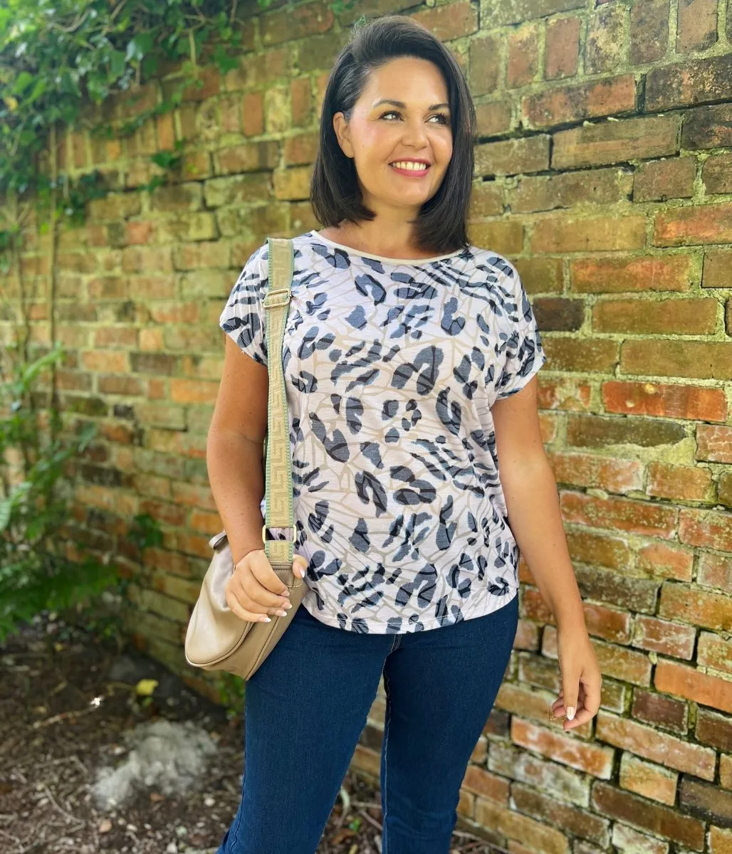Brown Leopard Print Cap Sleeve Top