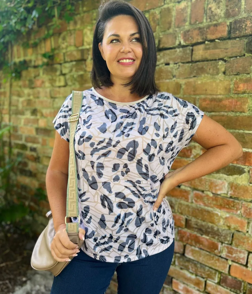 Brown Leopard Print Cap Sleeve Top