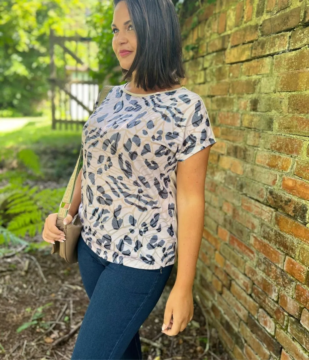 Brown Leopard Print Cap Sleeve Top