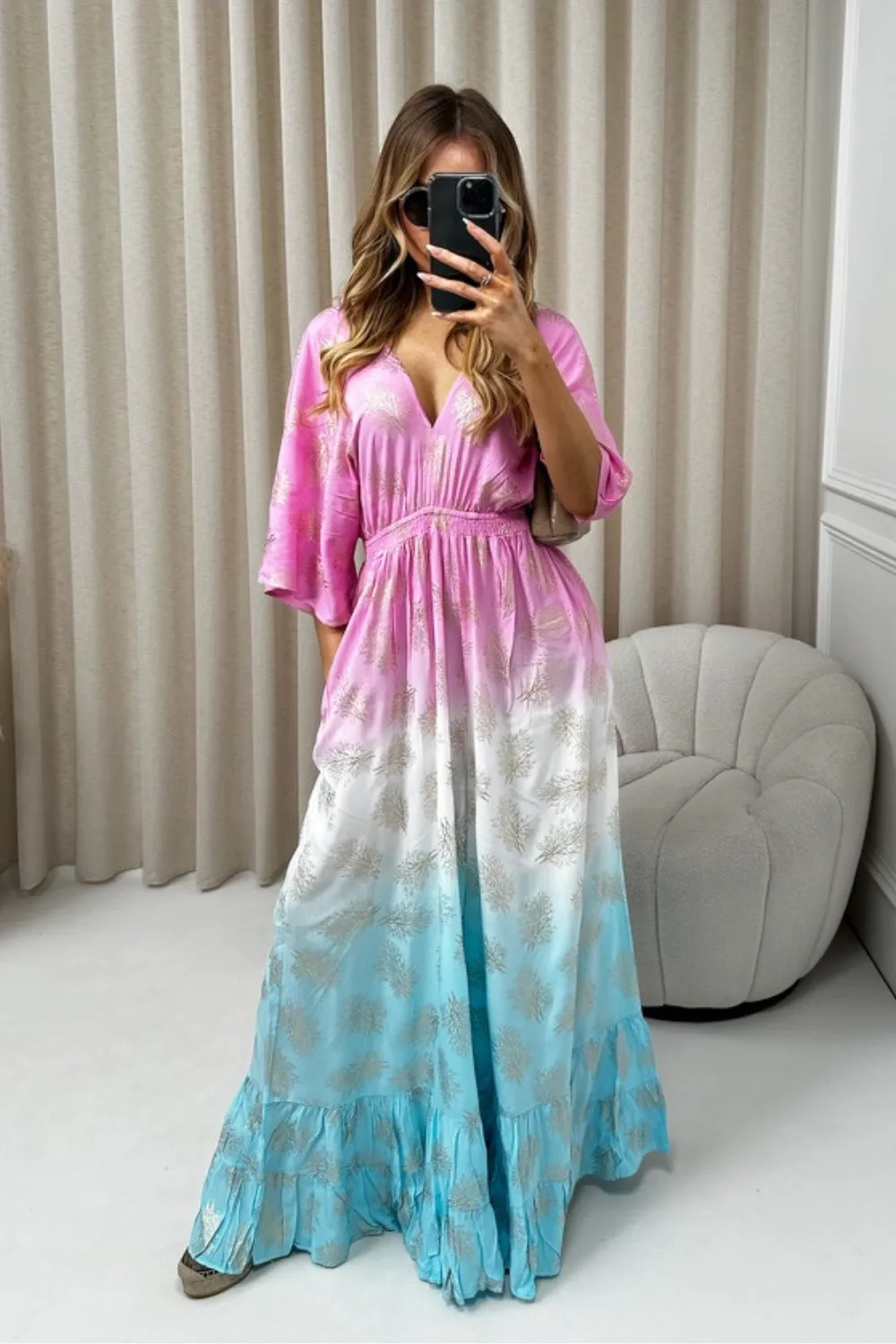 Candice blue and pink batsleeve jumpsuit