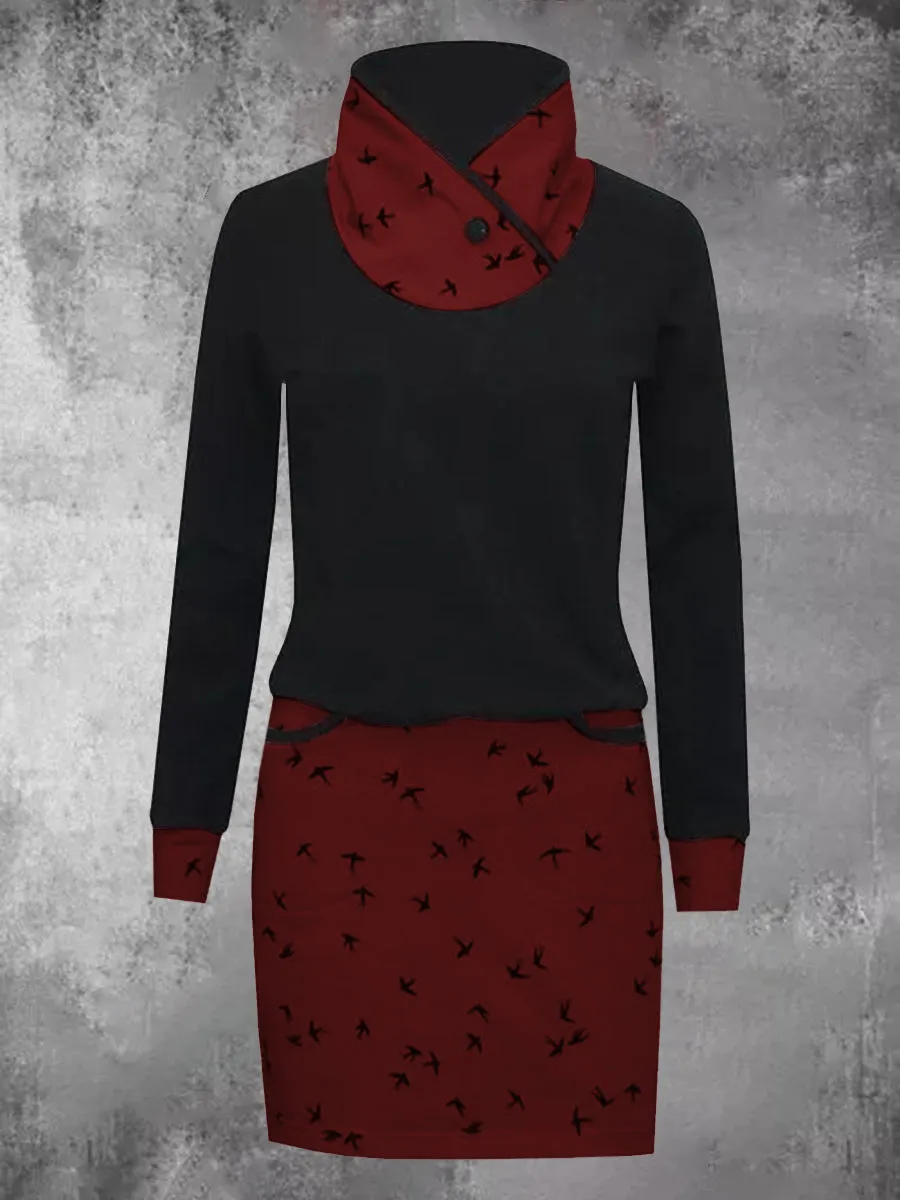 Casual And Fun Printing Contrast Color Women'S Sweater Dress