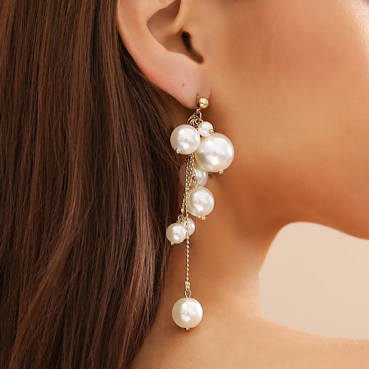 Chunky Gold Pearl Earrings for Women Long Chain Ball Earrings Pearl Dangle Earrings Fashion Jewelry