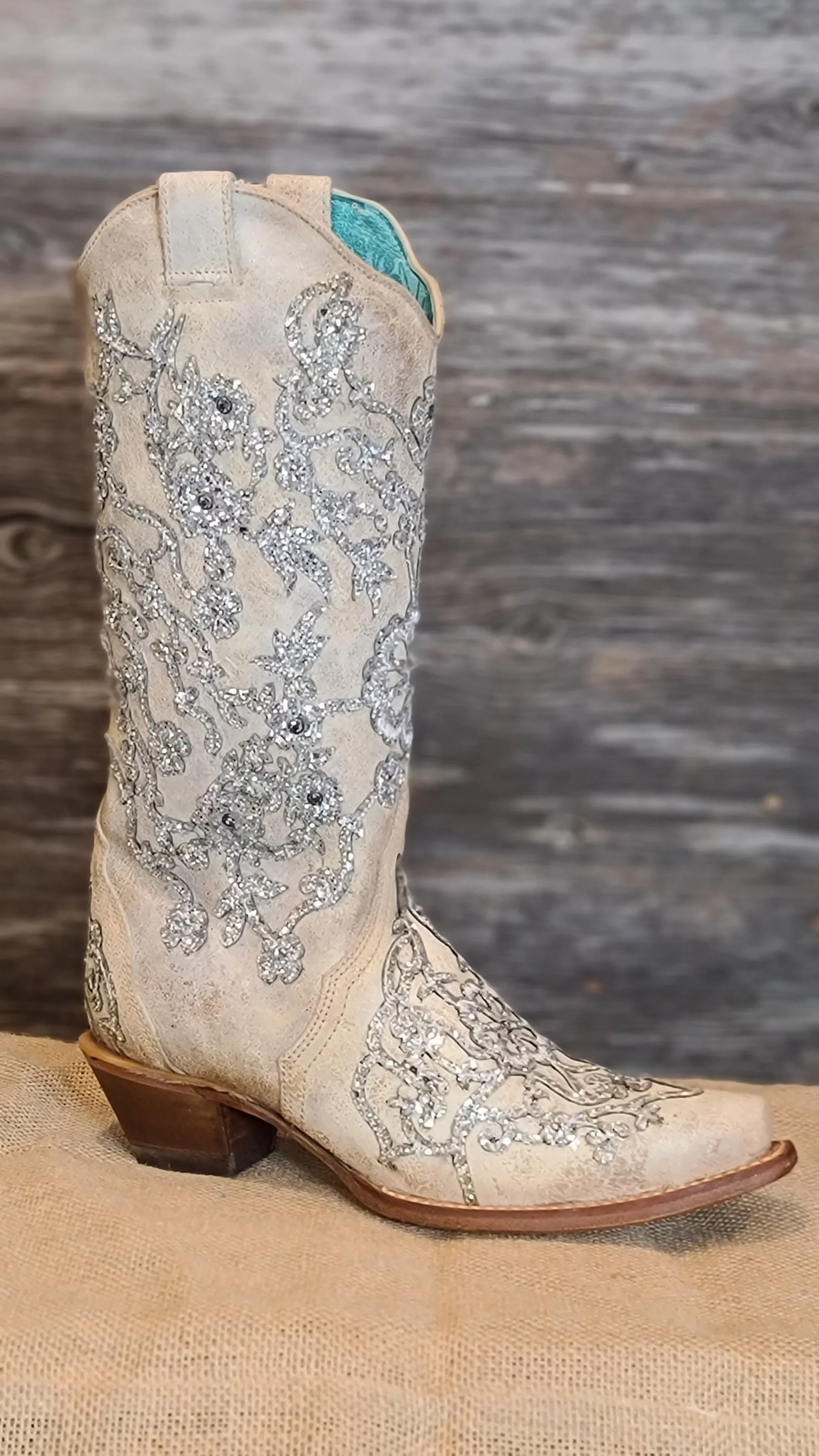 Corral Bone Glitter Overlay Embroidery and Crystals C3356