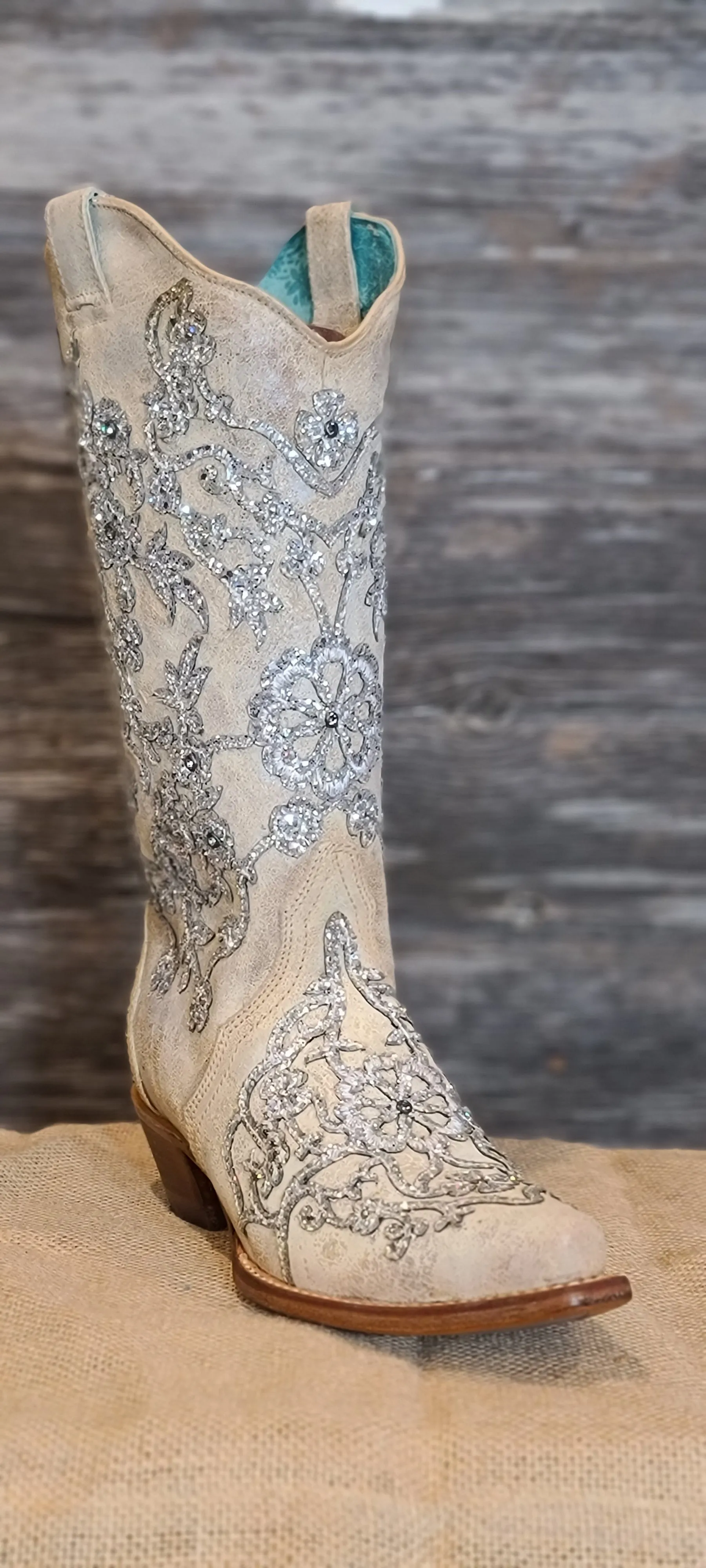 Corral Bone Glitter Overlay Embroidery and Crystals C3356