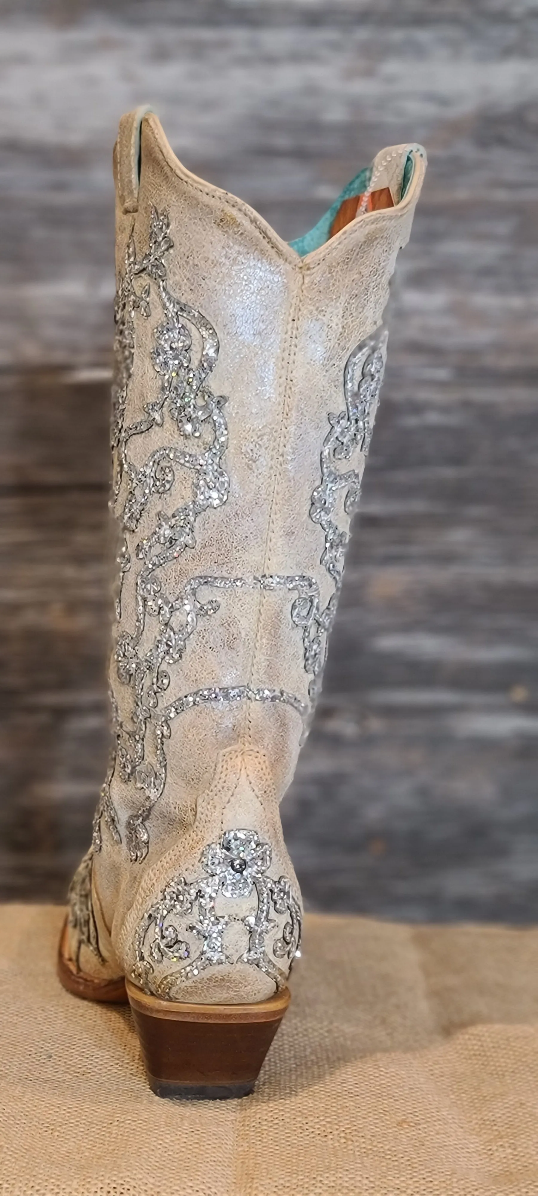 Corral Bone Glitter Overlay Embroidery and Crystals C3356