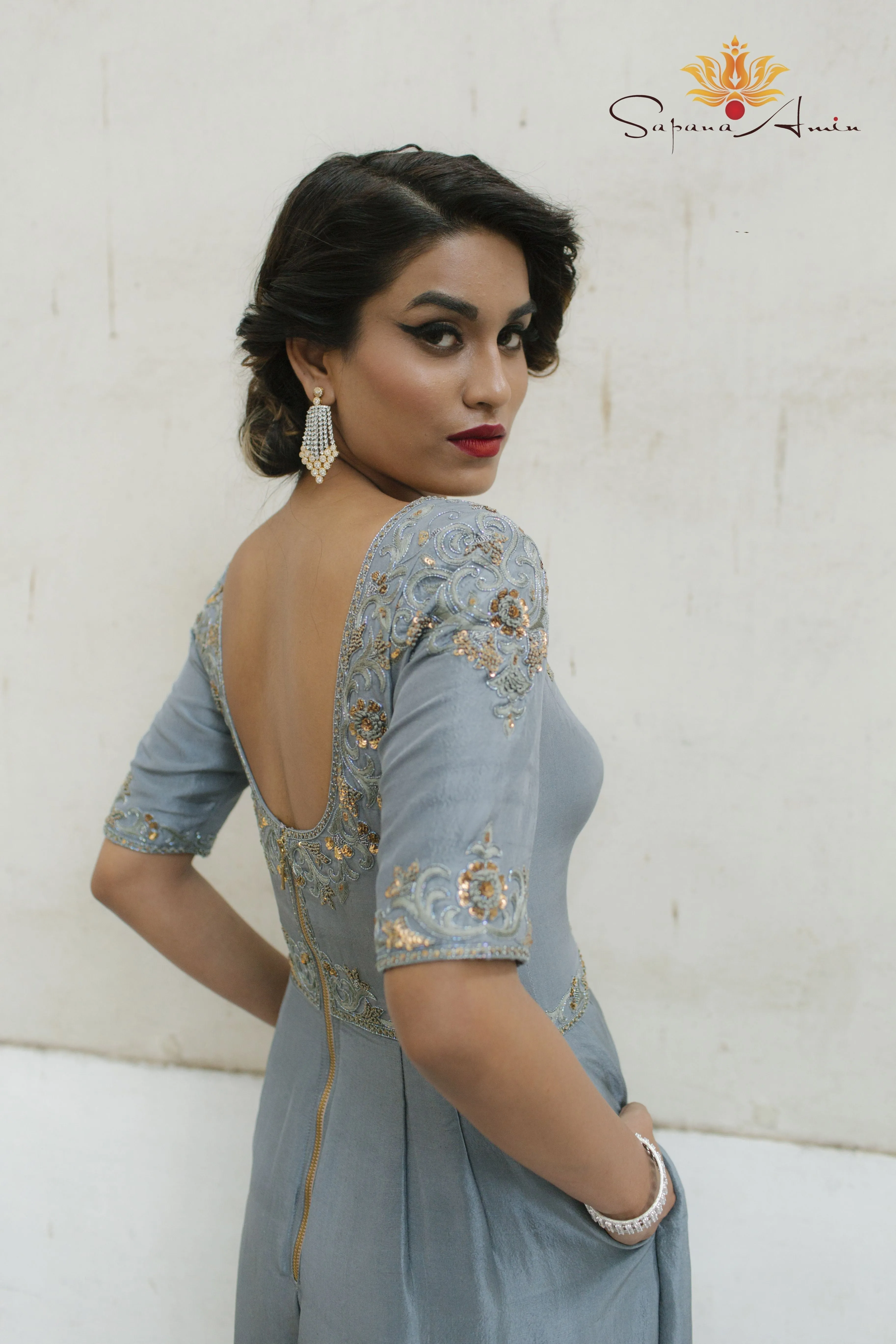 Dusty Blue Silk Jumpsuit  Chic and Elegant Evening Wear.            .
