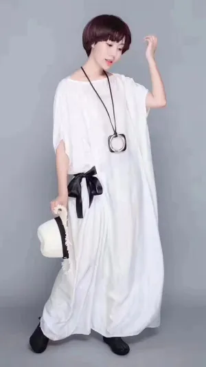 Elegance White Casual Loose Fitting Maxi Dresses For Women