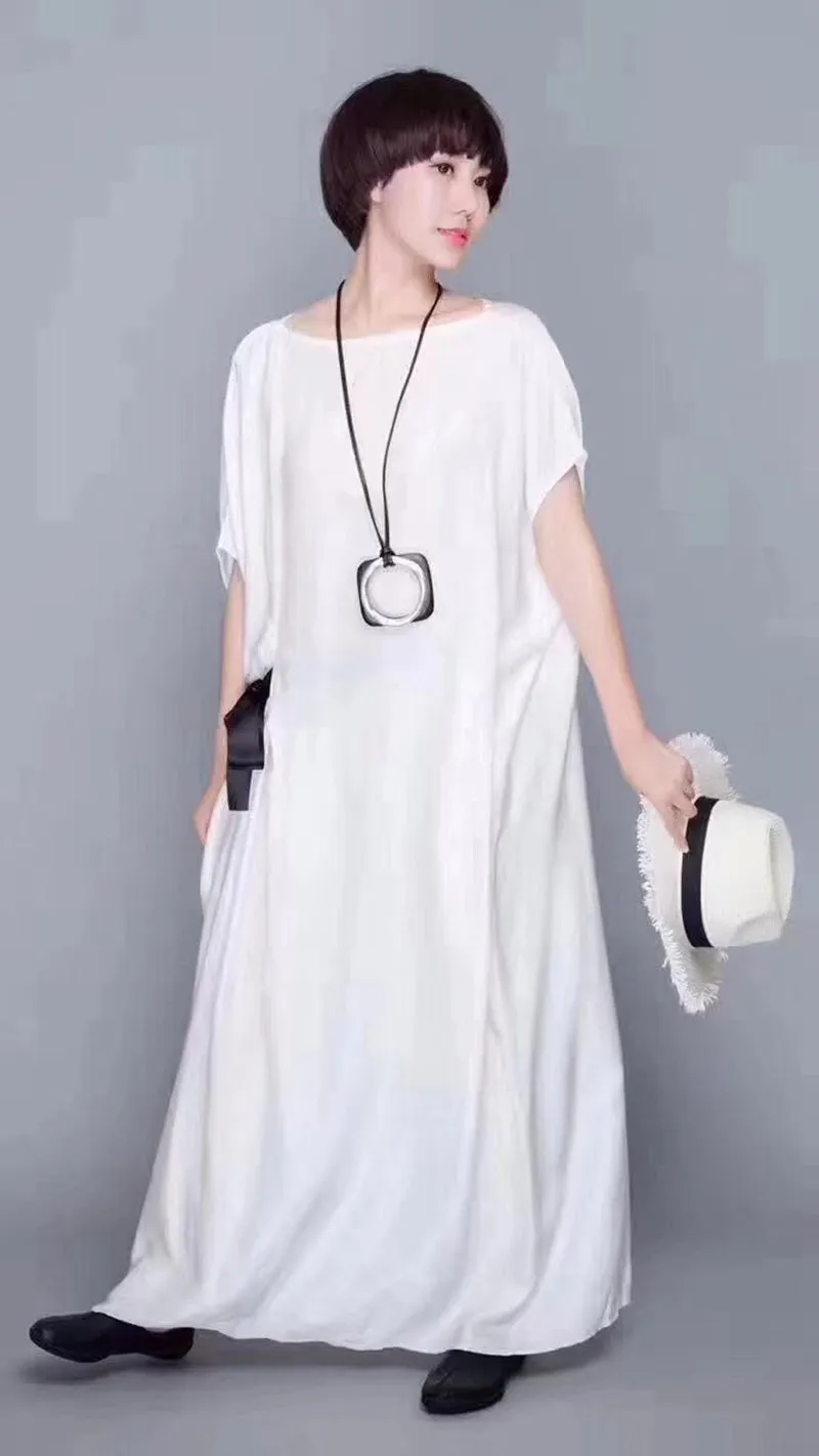 Elegance White Casual Loose Fitting Maxi Dresses For Women