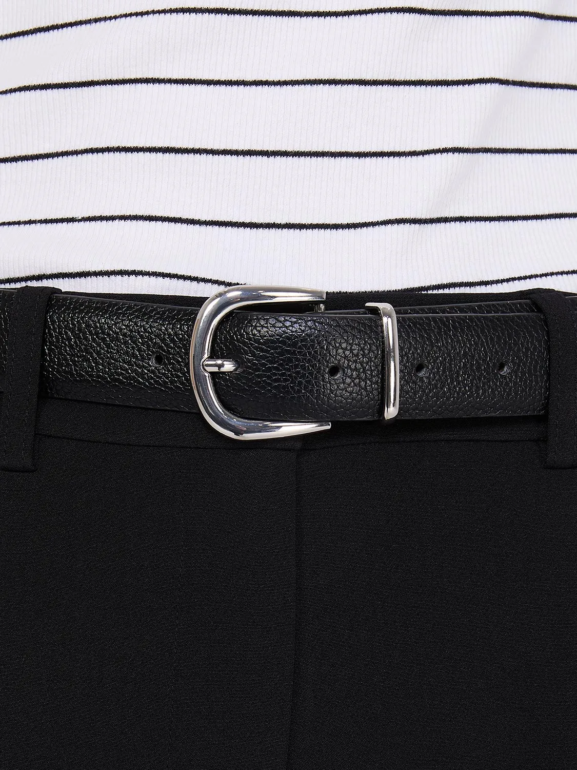 Faux Leather Belt With Silver Buckle