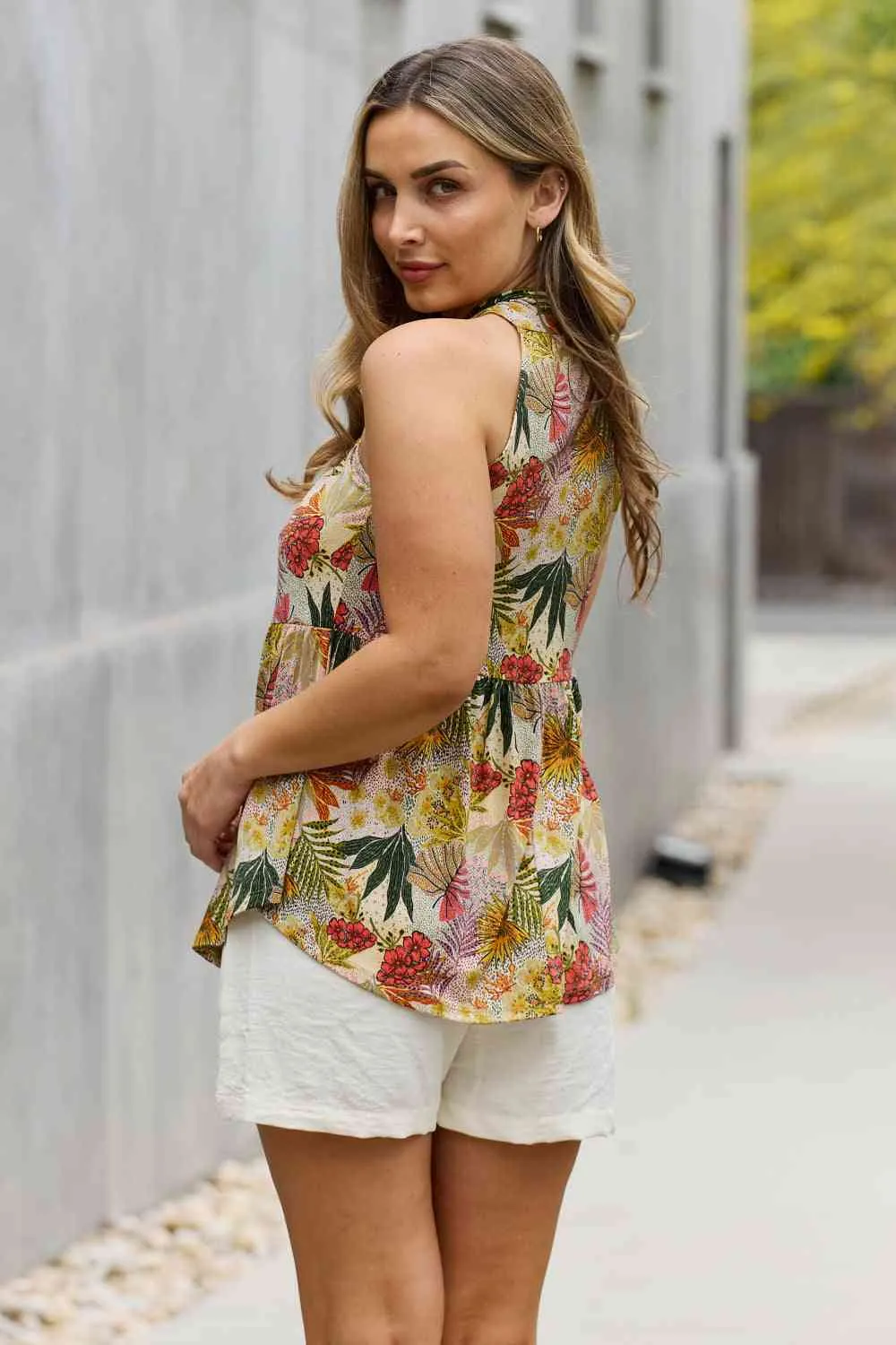 Full Size Floral Halter Top in Green