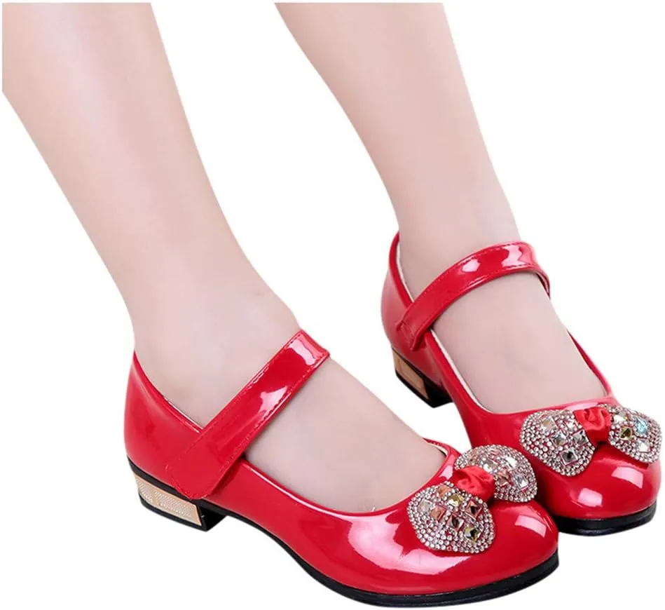 Girls Dress Shoes Mary Jane Shoes for Girls Low Heel Princess Hook and Loop Dress Shoes Pary Wedding Flat