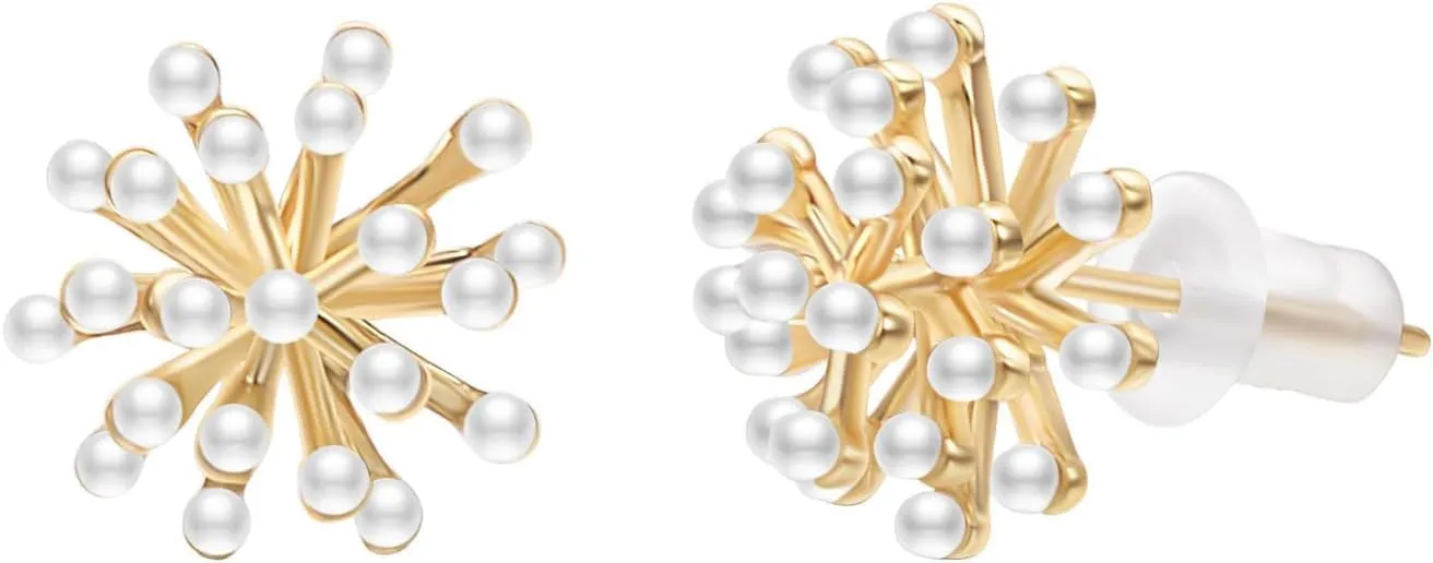 Gold Pearl Earrings for Women Stud Bridesmaid Earrings 14K Gold Plated Hypoallergenic Round Vintage Pearl Cluster Earrings Bridesmaid