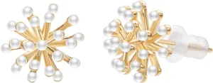 Gold Pearl Earrings for Women Stud Bridesmaid Earrings 14K Gold Plated Hypoallergenic Round Vintage Pearl Cluster Earrings Bridesmaid