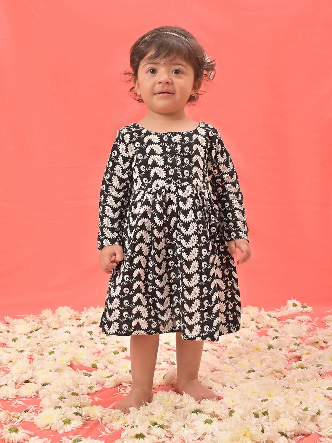 Jashvi Girl's Black Chikankari Cotton Kurta