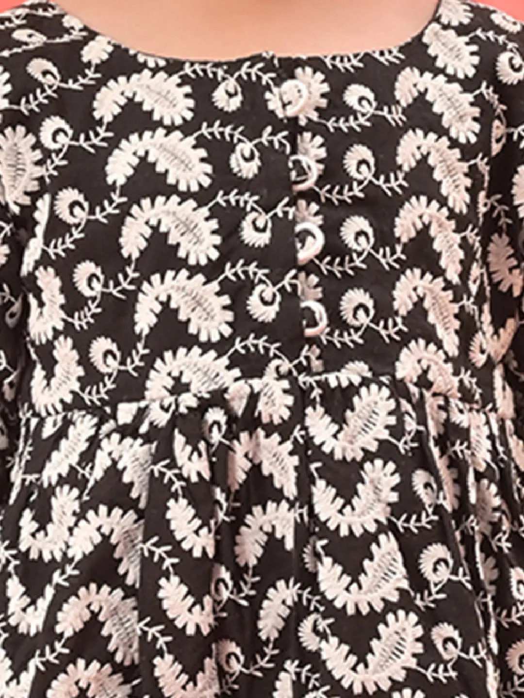 Jashvi Girl's Black Chikankari Cotton Kurta
