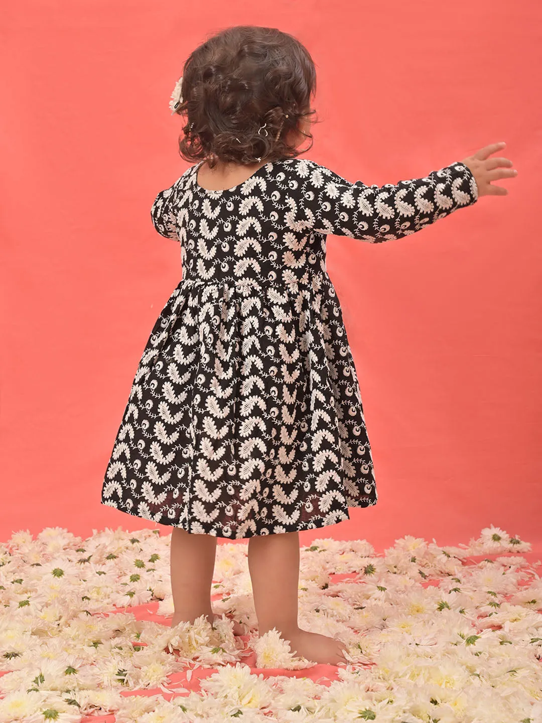 Jashvi Girl's Black Chikankari Cotton Kurta