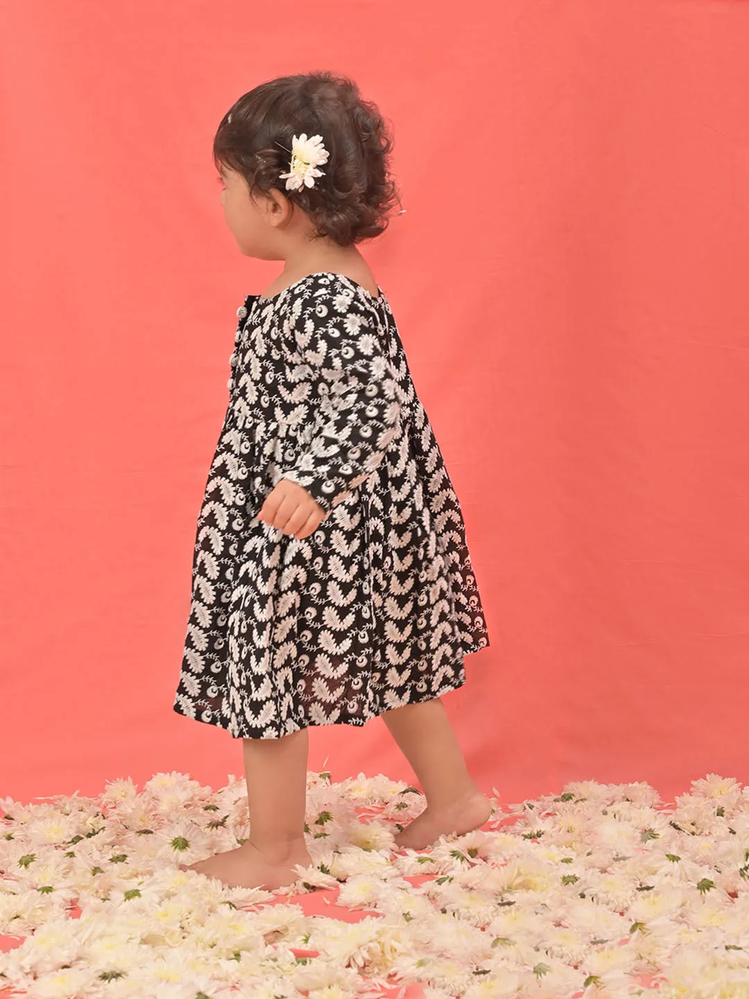 Jashvi Girl's Black Chikankari Cotton Kurta