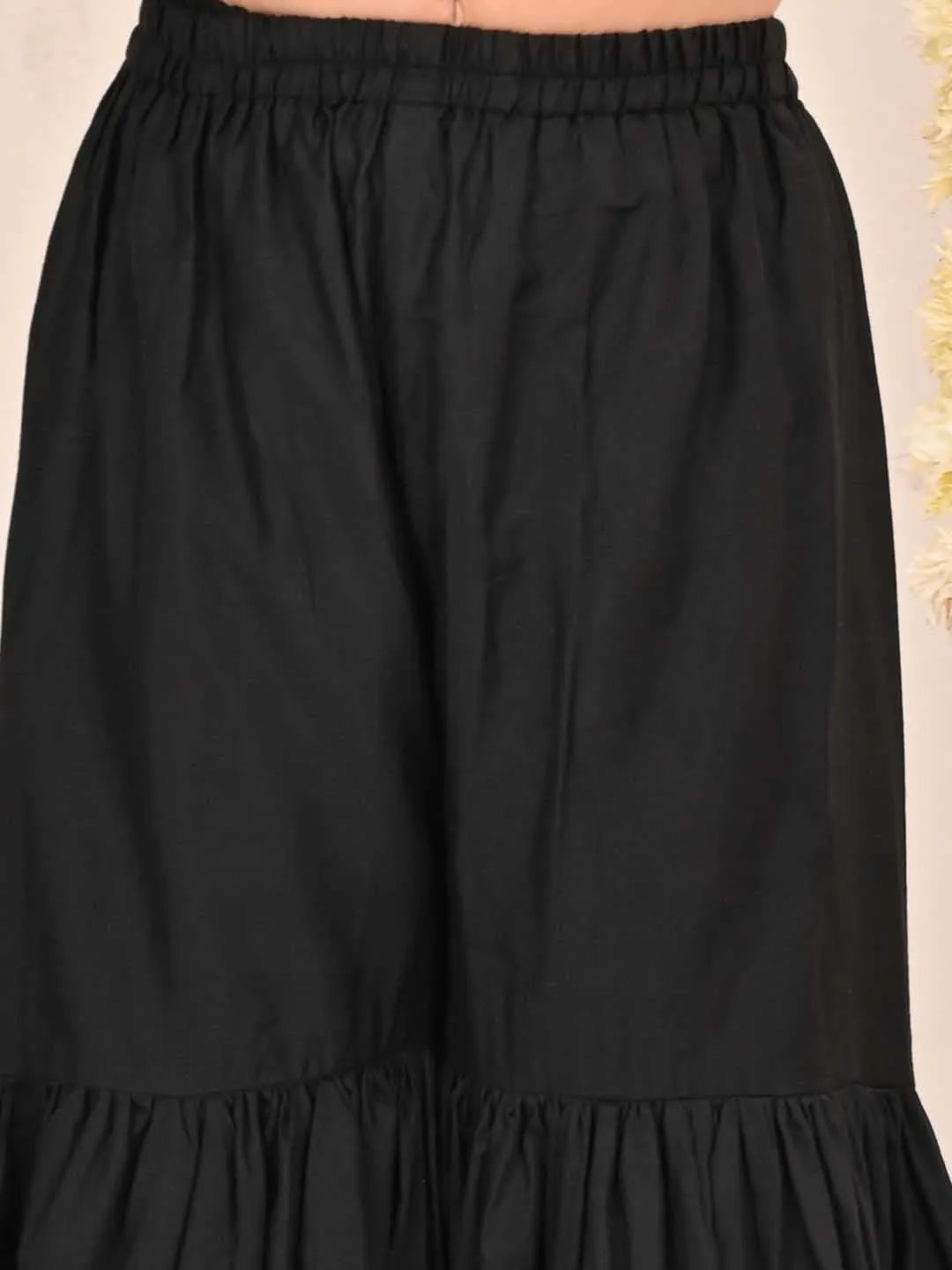 Jashvi Girls' Black Embellished Kurta Palazzo Set