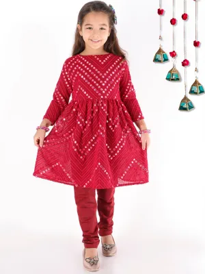 Jashvi Girl's Maroon Mirror Kurta Pyjama Set