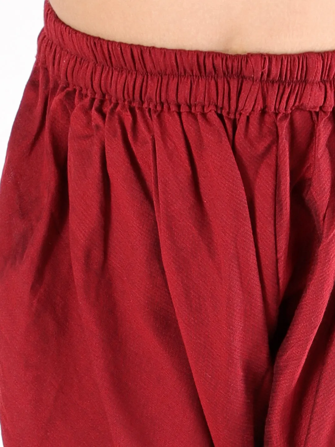Jashvi Girl's Maroon Mirror Kurta Pyjama Set