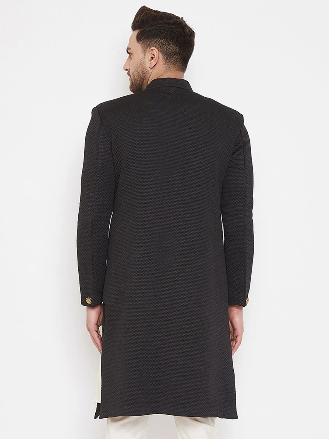 Jashvi Men's Black Silk Blend Sherwani Top