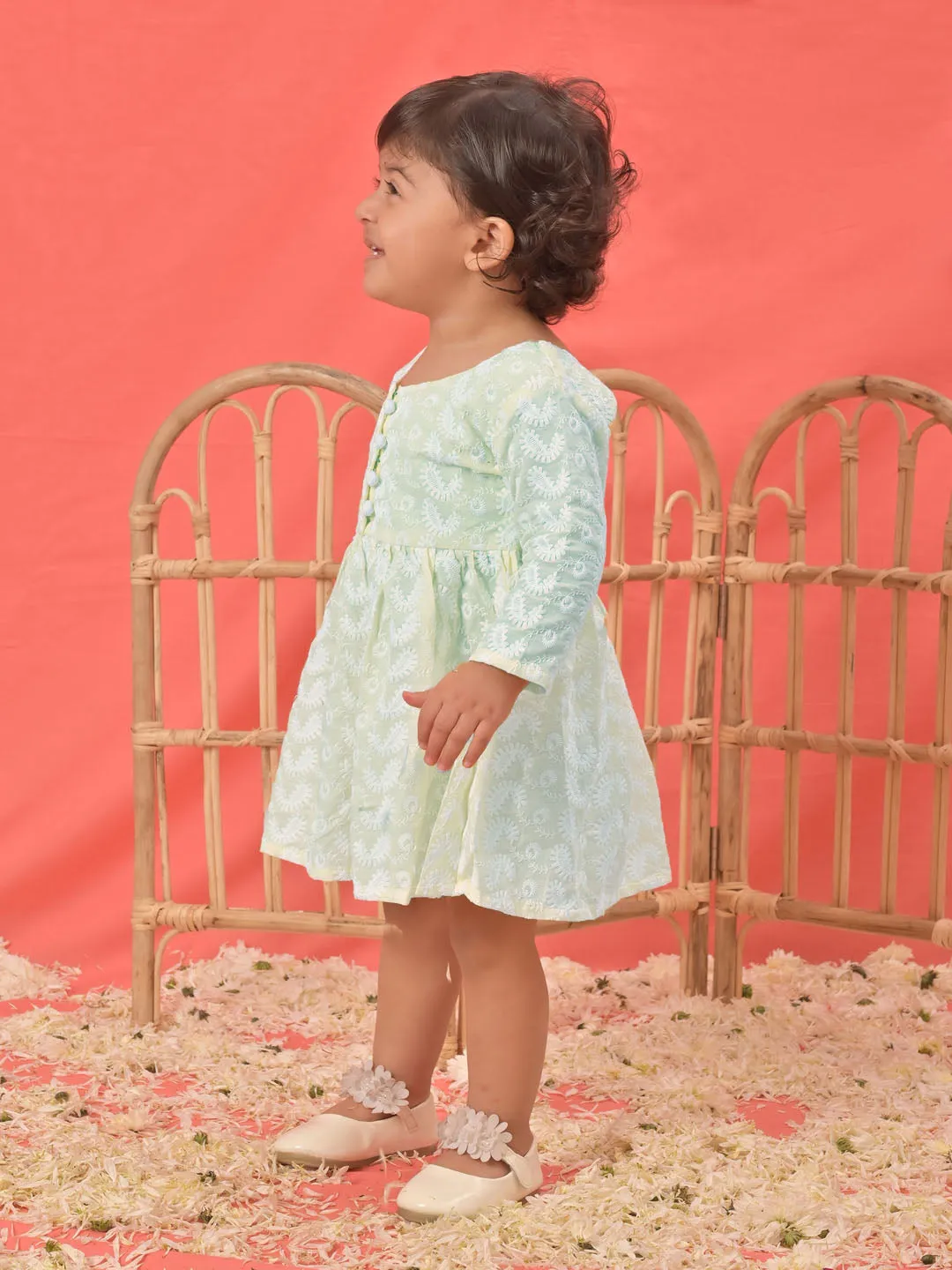 Jashvi SISHU Girl's Yellow Chikankari Cotton Kurta