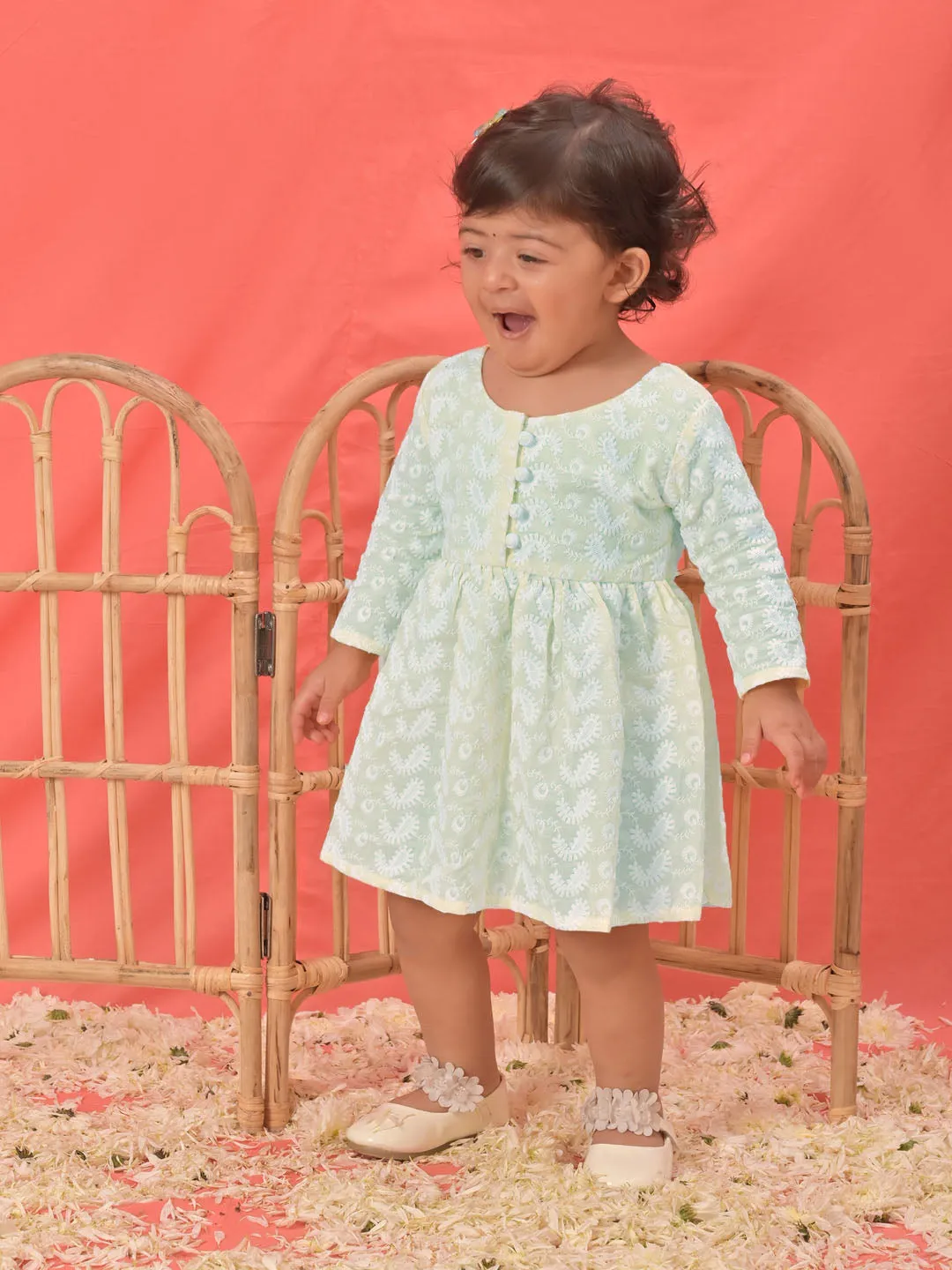 Jashvi SISHU Girl's Yellow Chikankari Cotton Kurta