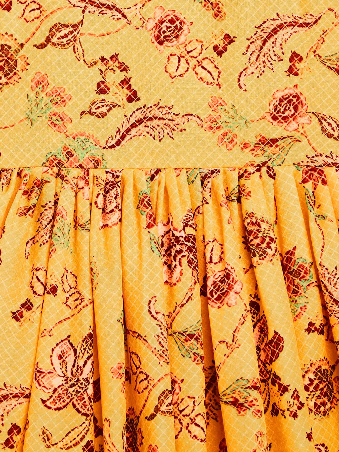 Jashvi SISHU Girl's Yellow Floral Print Anarkali Kurta With Dupatta