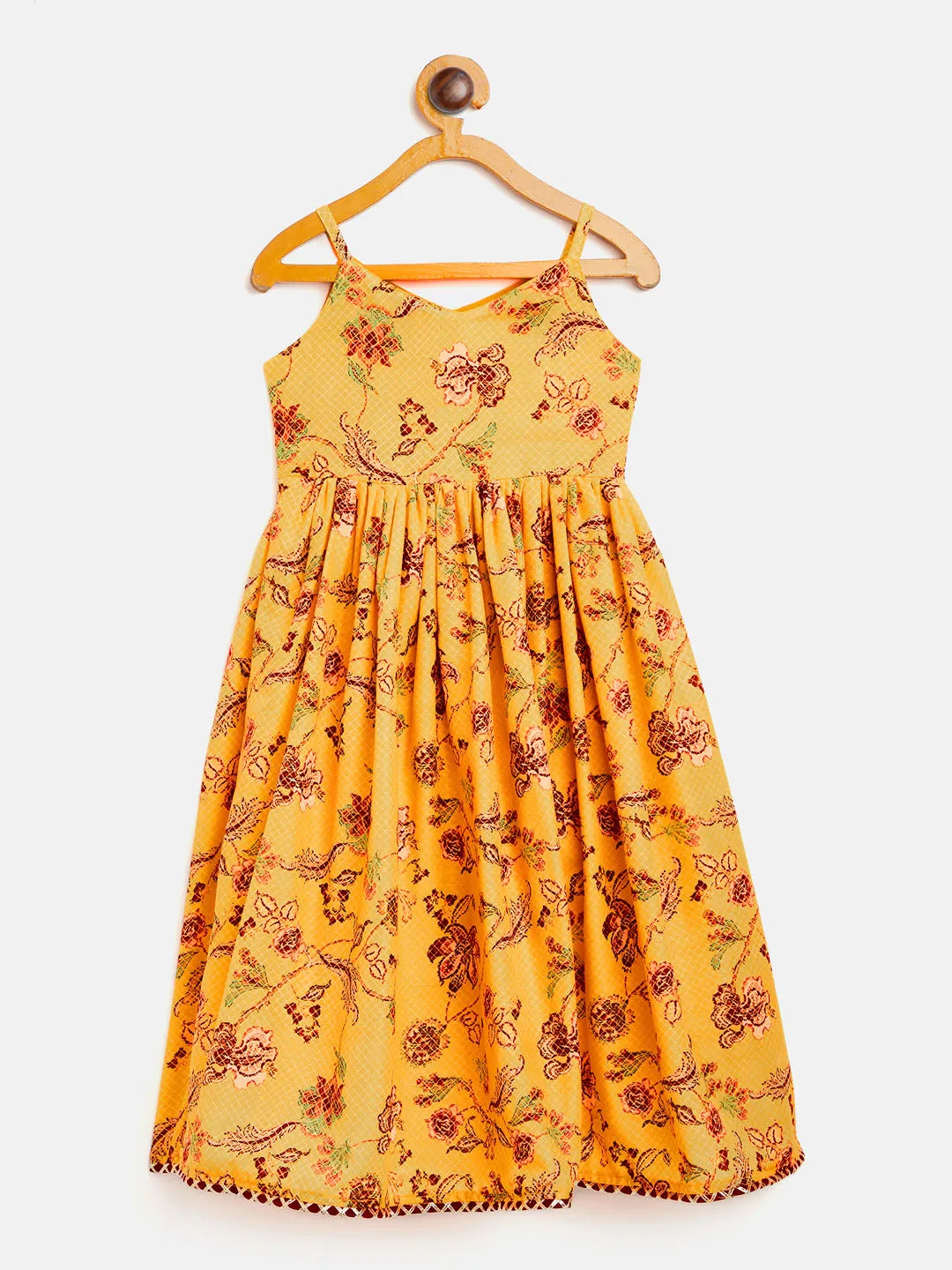 Jashvi SISHU Girl's Yellow Floral Print Anarkali Kurta With Dupatta