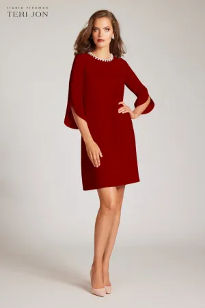 Jewel Neck Crepe Shift Dress